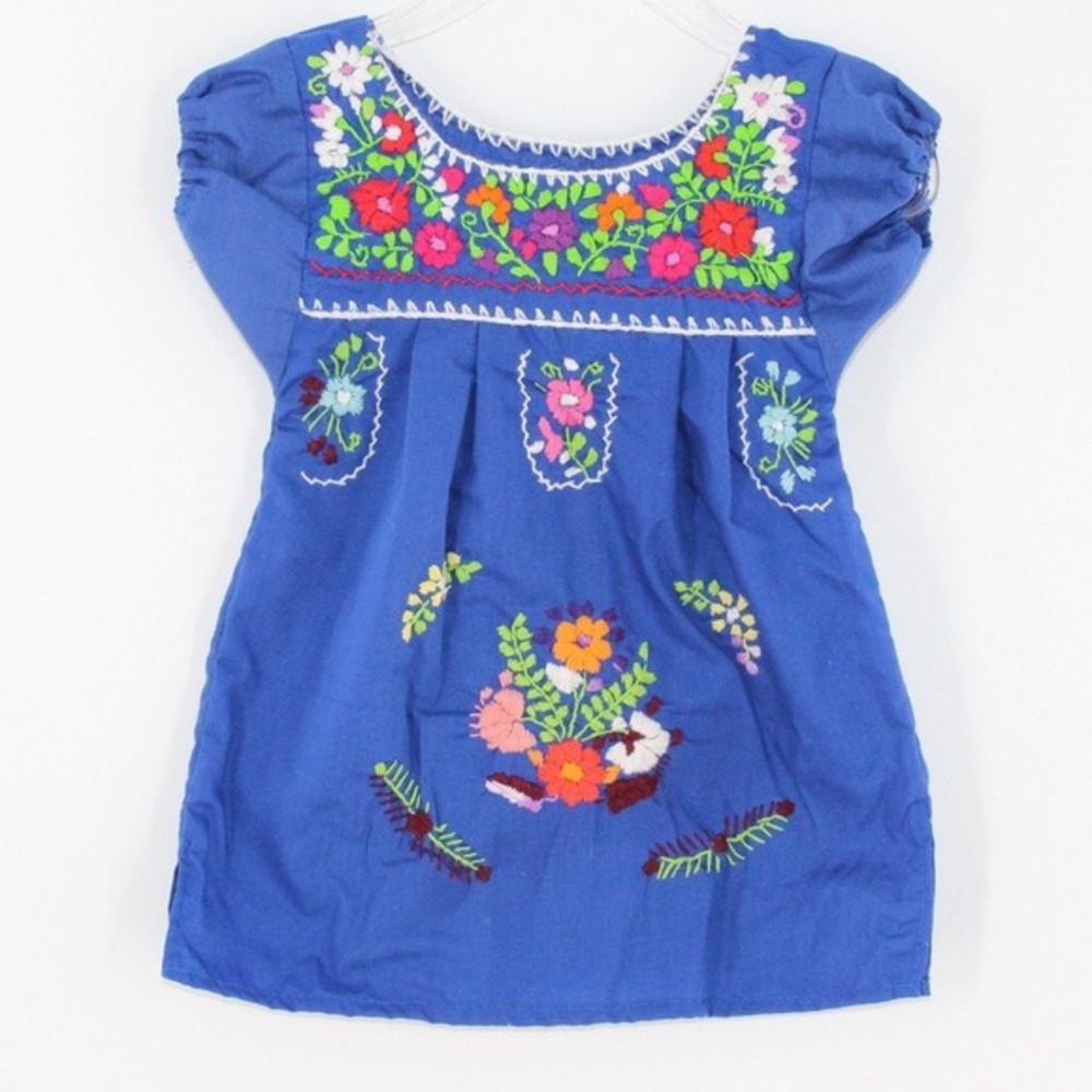 Unbranded Mexican Peasant Dress Floral Embroidered‎ Toddler Blue 18-24 months